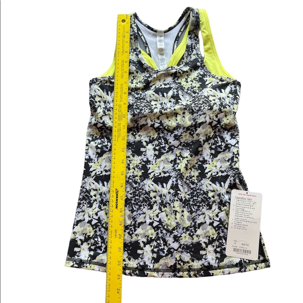 NEW Lululemon Inspiration Tank Size 4 Gray Black Yellow Floral Built in Bra - Picture 4 of 6